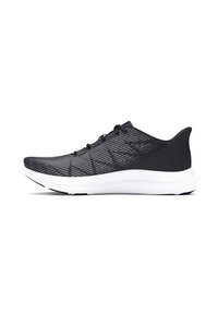 Scarpe da ginnastica con tomaia in mesh nera a motivi lineari, suola intermedia bianca e tallone testurizzato. Design con lacci e punta rotonda.