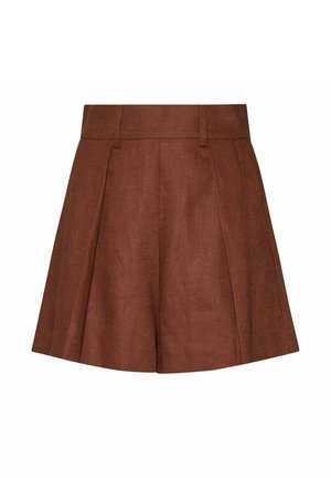 Gonna a vita alta, linea ad A marrone con passanti per cintura e pieghe frontali, realizzata in tessuto strutturato.