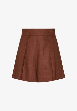 Gonna a vita alta, linea ad A marrone con passanti per cintura e pieghe frontali, realizzata in tessuto strutturato.