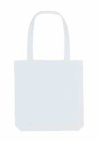 Borsa a tote bianca in cotone con due manici resistenti, forma rettangolare e fondo piatto. Texture liscia e nessun motivo o logo visibile.