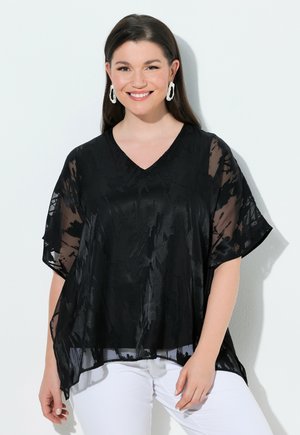 Ulla Popken DOPPELLAGIG V-AUSSCHNITT HALBARM - Bluse - black