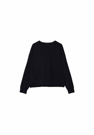 Musta collegemekko pehmeästä kankaasta, jossa on pyöreä kaula-aukko, pitkät hihat sekä joustavat hihansuut ja helma. Minimalistinen muotoilu ilman graafisia elementtejä.