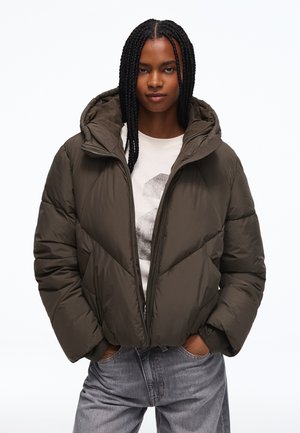 Bershka HOODED - PUFFER JACKET - Veste d'hiver - sand