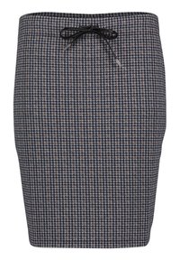 Polvipituinen kynähame houndstooth-kuviolla, jossa on laivastonsinisiä, harmaita ja ruskeita sävyjä. Varustettu mustalla narulla vyötäröllä.