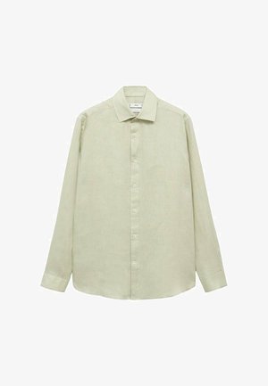 Svetlozelená košeľa s dlhým rukávom, s špicatým golierom, zapínaním na gombíky a jemnou textúrou. Vyrobená z ľahkej tkaniny.