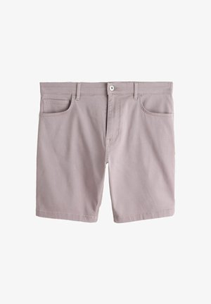 Lyse mauve afslappede shorts med frontknap og lynlås, bæltestropper og to forlommer.