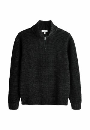REGULAR FIT WAFFLE TEXTURE CHENILLE ZIP NECK - Sweater - black