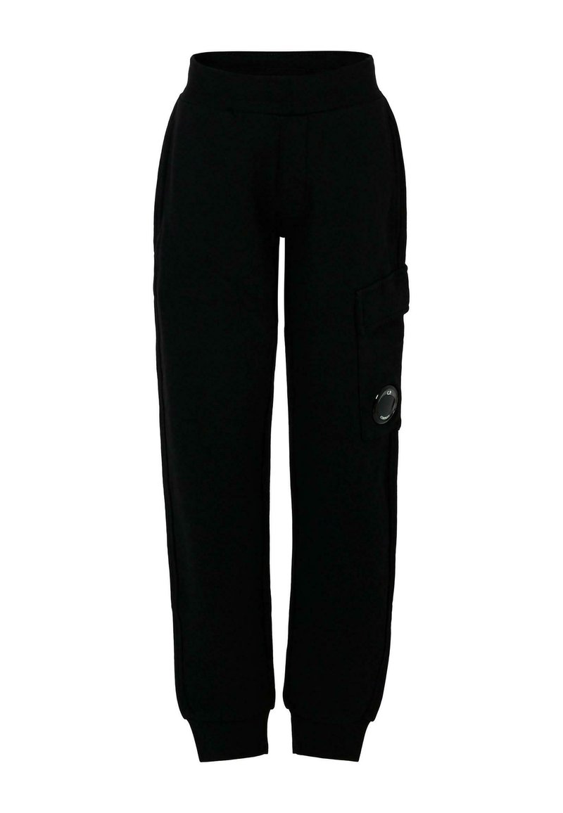 Zwarte sweatpants van zachte stof, met een geribde tailleband, zijvak met knoop en taps toelopende boorden bij de enkels.