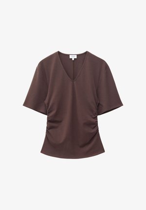& OTHER STORIES, & OTHER STORIES GATHERED V-NECK T-SHIRT - Camiseta básica - dark brown
