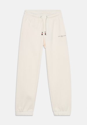 Off-white bomulds-sweatpants med elastisk talje, snøring, ribbede ankler, sidelommer og Tommy Hilfiger-logo på den øverste venstre ben.