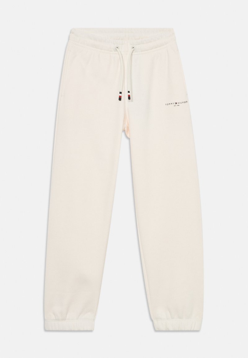 Off-white bomulds-sweatpants med elastisk talje, snøring, ribbede ankler, sidelommer og Tommy Hilfiger-logo på den øverste venstre ben.