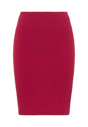 Gonna rossa realizzata in tessuto testurizzato, con una silhouette aderente e una vita senza chiusure visibili. Senza tasche.
