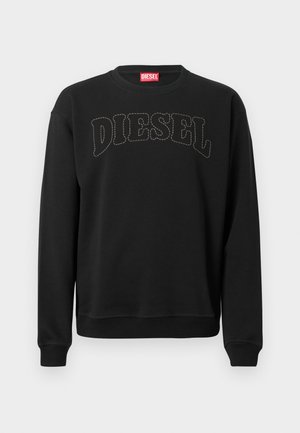 Svart sweatshirt i bomull med fet "DIESEL"-tekst i kontrastfarget søm. Klassisk rund hals og ribbestrikkede mansjetter.