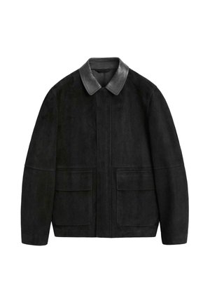 Massimo Dutti, SUEDE FINISH WITH POCKET DETAILS - Kožená bunda - black
