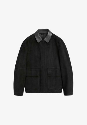 Massimo Dutti, SUEDE FINISH WITH POCKET DETAILS - Læderjakker - black