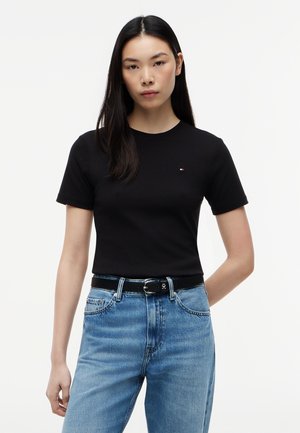 Tommy Hilfiger SLIM CREW NECK - Βασικό μπλουζάκι - black