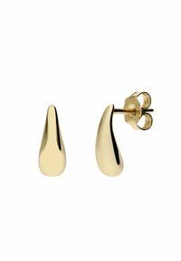 Gouden studs met een druppelvorm, gladde oppervlakte en gepolijste afwerking. Voorzien van een standaard achterzijde voor een veilige bevestiging.