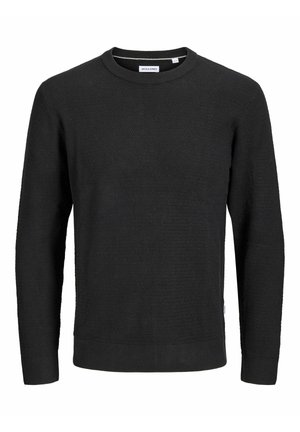 Pull noir à manches longues en maille avec col rond et poignets et ourlet côtelés, étiqueté Jack & Jones.