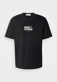 Black cotton T-shirt with a round neck. Front features white text: "MOPD STUDIO You Are INVITED." Short sleeves, standard fit.