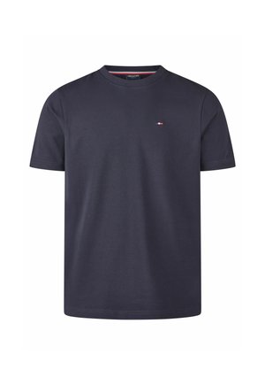 Marineblauw T-shirt met korte mouwen en ronde hals, met een klein rood-wit-blauw geborduurd logo op de linkerborst.