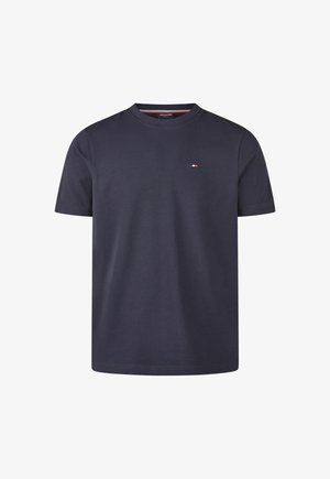 Marineblauw T-shirt met korte mouwen en ronde hals, met een klein rood-wit-blauw geborduurd logo op de linkerborst.