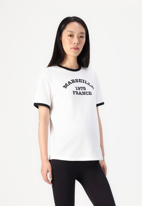 OLMNINA LIFE CONTRAST - Print T-shirt - cloud dancer