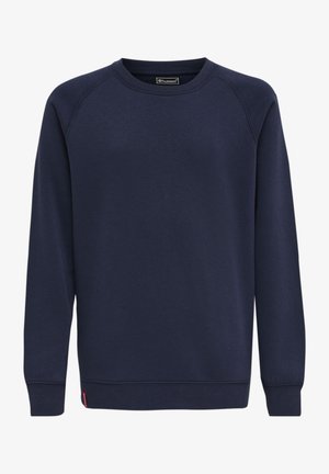 Granatowa bluza wykonana z miękkiego materiału, z okrągłym dekoltem, długimi rękawami raglanowymi oraz ściągaczami na mankietach i u dołu, zapewniającymi idealne dopasowanie.