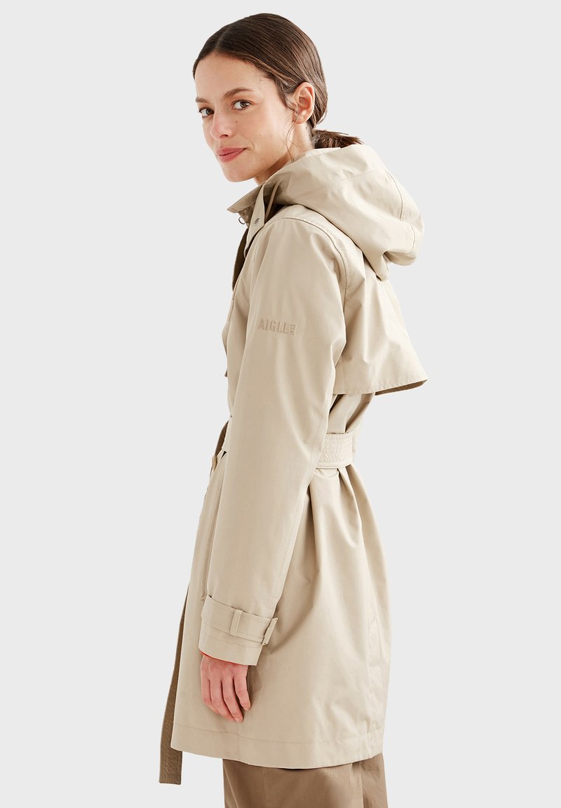 Chaqueta Mujer Impermeable Gabardina Larga Lisa KAKI - Main Image