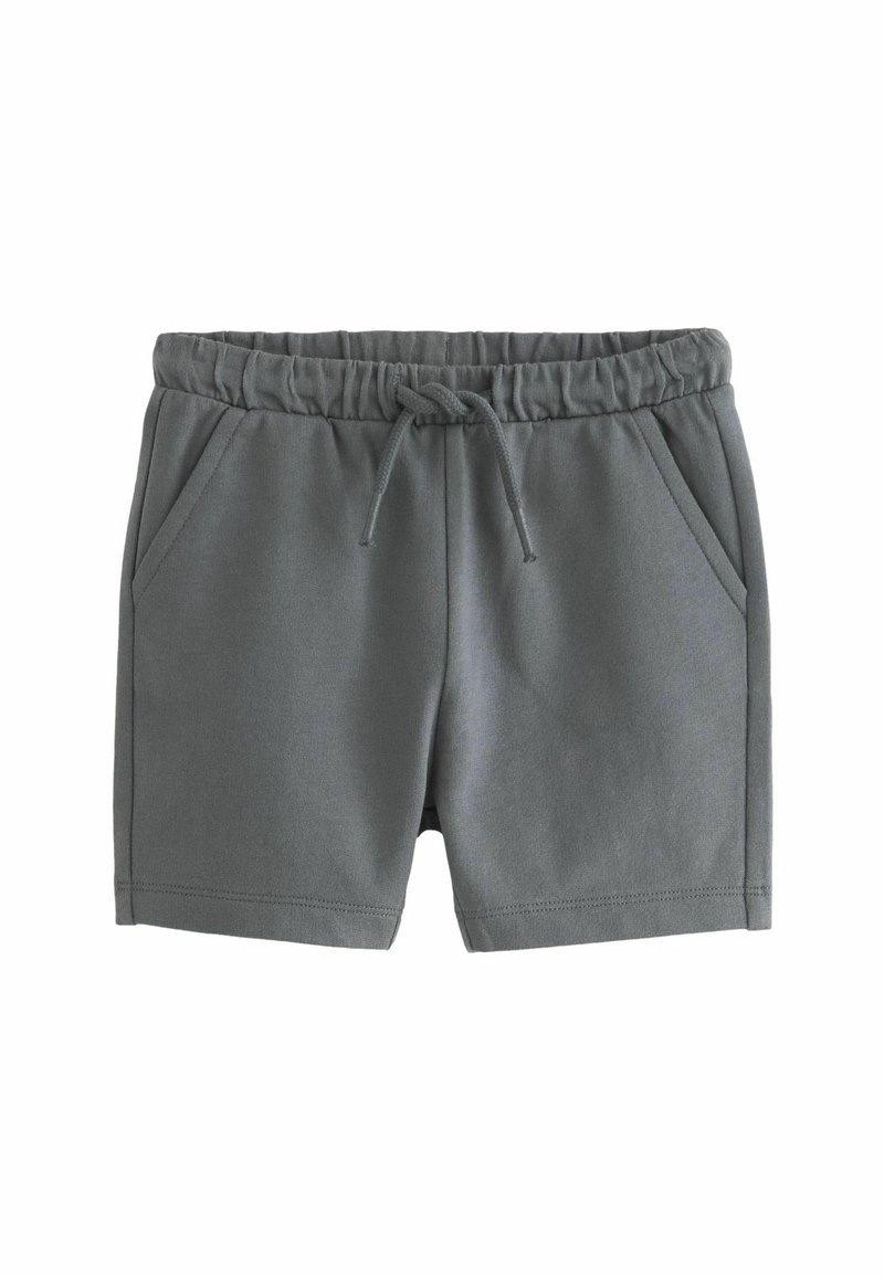 Szare bawełniane szorty z elastycznym pasem, regulowanym sznurkiem i dwiema bocznymi kieszeniami. Miękka tekstura z casualowym designem.