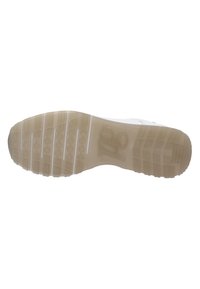 Weißer Sneakersohle mit einem strukturierten Gummiaußensohle. Verfügt über eine leicht durchsichtige Zwischensohle und klare Markenkennzeichnung auf der Unterseite. Welliges Profilmuster.