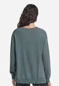 Ljust grön oversized tröja med rund halsringning, långa ärmar, ribbade manschetter och nederkant. Mjukt material, enkel design och inga synliga mönster.