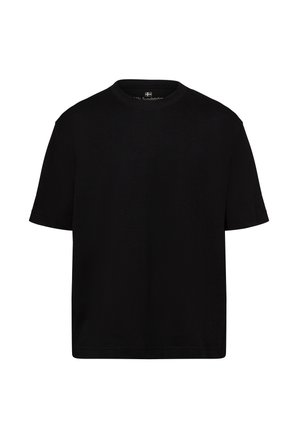 Black cotton t-shirt with short sleeves, crew neck, and a simple design. Soft texture and classic fit, no visible patterns or embellishments.