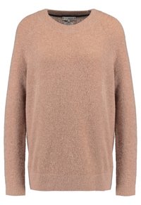 Lichtroze, lange mouwen sweater met een ronde hals, gemaakt van zacht, textuurmateriaal. Heeft ribgebreide manchetten en zoom.