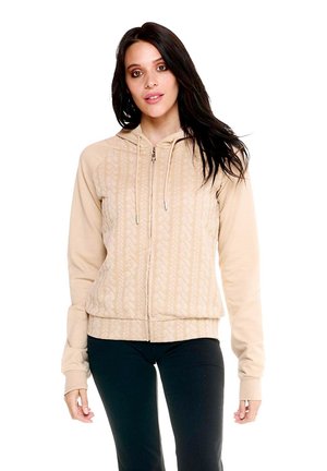LEONE 1947, WOMAN HOODY BONDED FULL ZIP GREYSS - Sweat zippé - beige