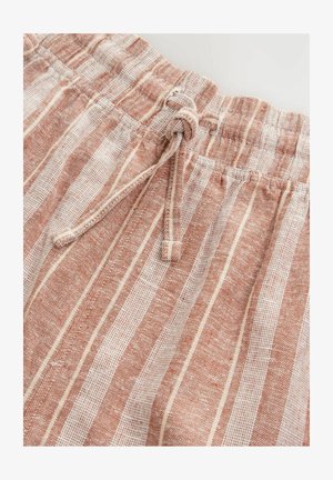 Linnenmix shorts met een gestructureerd oppervlak, lichtroze en witte strepen, elastische tailleband met drawstring en een relaxte pasvorm.