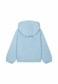 Felpa leggera blu con una trama morbida, dotata di cappuccio tondo, maniche lunghe e polsini e orlo a coste. Senza loghi o motivi visibili.