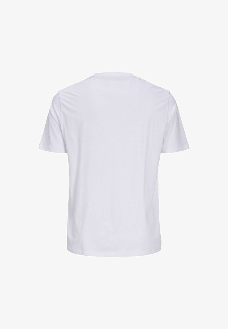 T-shirt blanc uni à manches courtes, vu de dos, avec un col rond et un ourlet droit.