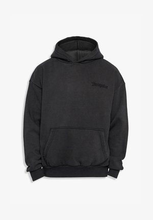 Must värvitud puuvillasegusest kangast kapuutsiga, millel on ees tasku, soonikkoes varrukad ja rinnal peenelt tikandiga logo.