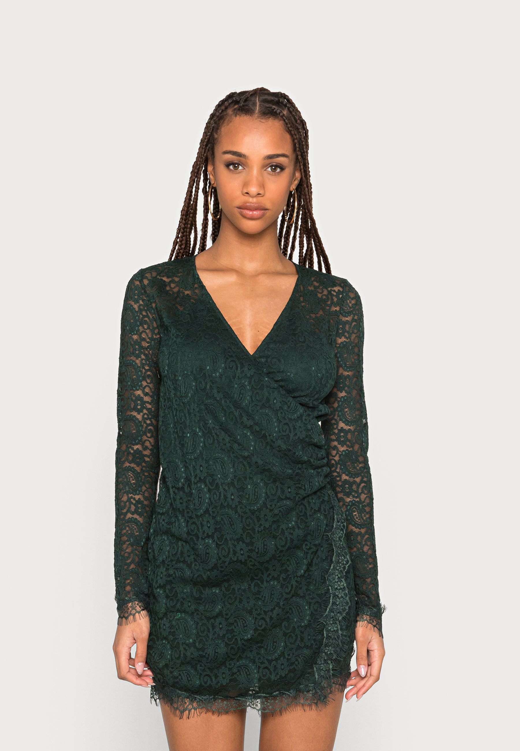 Free People Pearl Lace Mini Dress in Dark Green. Size M, XS.