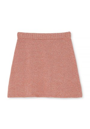 Knitted mini skirt in soft, textured blush fabric, featuring a stretchy waistband and a straight-cut hem for a relaxed fit.