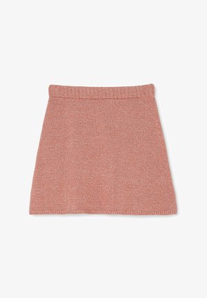 Knitted mini skirt in soft, textured blush fabric, featuring a stretchy waistband and a straight-cut hem for a relaxed fit.