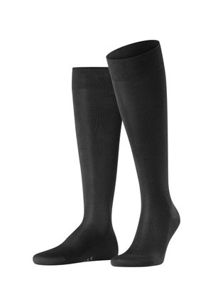 Zwarte kniekousen van glad, rekbaar materiaal. Voorzien van een ribbelmanchet en een verstevigde teen, ontworpen voor comfort en duurzaamheid.