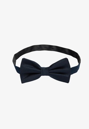 Soliset sininen rusetti, joka on valmistettu teksturoidusta kankaasta, keskellä solmu ja sileä säädettävä hihna. Klassinen muotoilu juhlavaatteisiin.