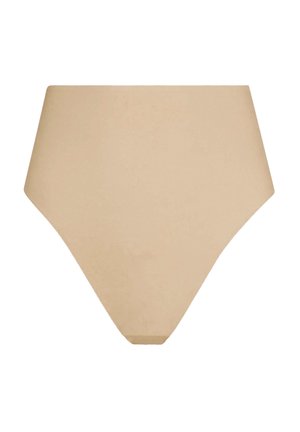 Slip alto in tonalità nude, con una texture liscia, design senza cuciture e una vita ampia. Presenta una forma triangolare e accenti minimi.