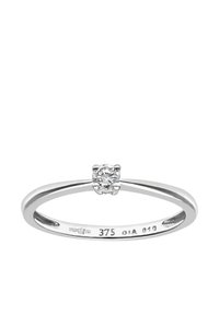 Viengla su vienu deimantu, pagaminta iš baltos aukso, su apvalaus pjūvio deimantu paprastoje keturių galiukų fiksacijoje, turinti lygią, poliruotą juostą.