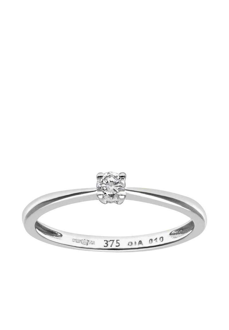 Viengla su vienu deimantu, pagaminta iš baltos aukso, su apvalaus pjūvio deimantu paprastoje keturių galiukų fiksacijoje, turinti lygią, poliruotą juostą.