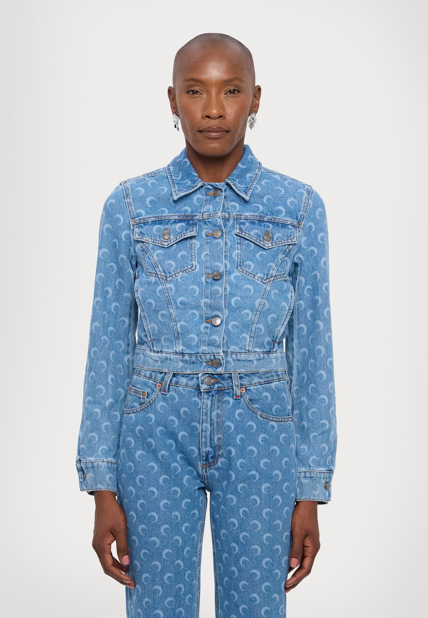 【話題】Marine Serre ムーン レーザー デニム ジャケット 未使用】Marine serre/マリーンセル MOON LASER DENIM CROPPED