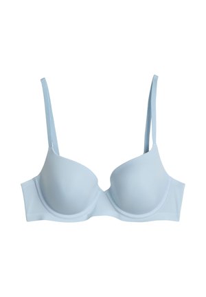 Light blue padded bra with underwire and adjustable shoulder straps, shown flat against a white background.