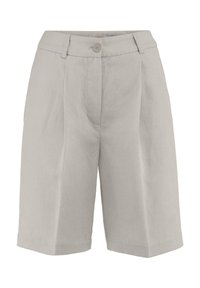 Lichtgrijze bermuda shorts van een katoenmix, met een knoopsluiting, plooien en een relaxte pasvorm met een knielange snit.