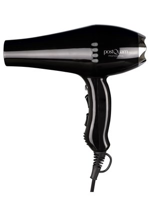 Secador de pelo profesional negro de mano con botones de control en el mango y el cuerpo, etiquetado postQuam PROFESSIONAL.